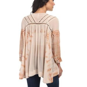 Free People Tie Dye Me Down Top Tunic Orange Sheer Dolman Sleeves Flowy Boho XS